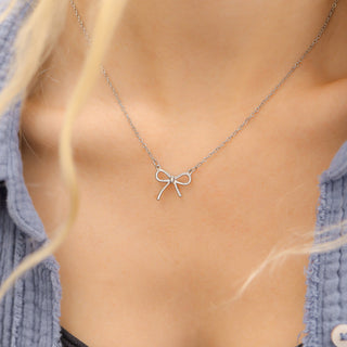 Stainless Steel Silver Bow Charm Necklace