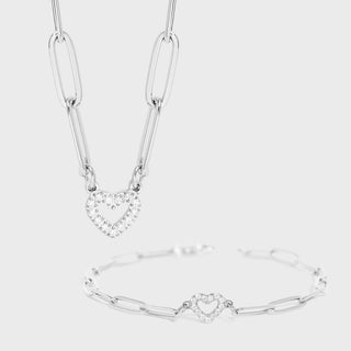 Silver Heart Paperclip Necklace and Bracelet Set