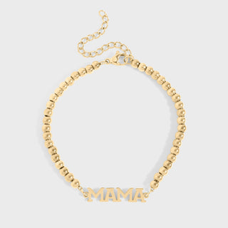 18K Gold PVD Stainless Steel Mama Beaded Bracelet