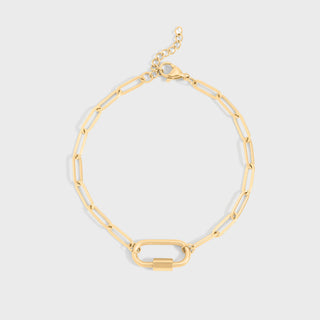 18K Gold PVD Stainless Steel Paperclip Carabiner Bracelet / BRJ1072