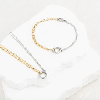 Mixed Metal Double Chain Charm Holder Bracelet- studio 