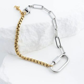 Mixed Metal Split Paperclip Carabiner Bracelet