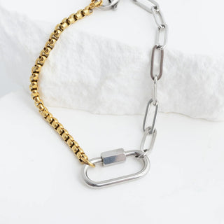 Mixed Metal Split Paperclip Carabiner Bracelet