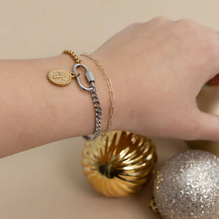 Mixed Metal Split Chain Charm Holder Bracelet