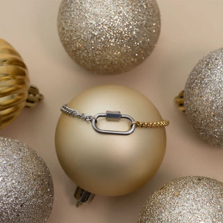 Mixed Metal Split Chain Charm Holder Bracelet