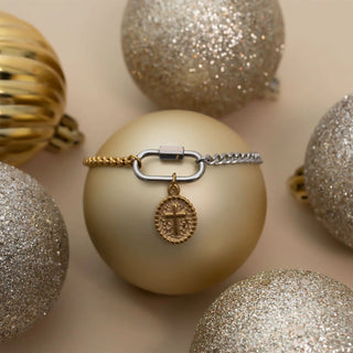 Mixed Metal Split Chain Charm Holder Bracelet