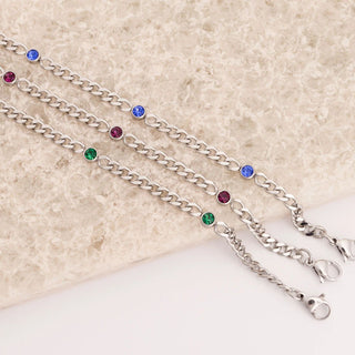 Stainless Steel Station Birthstone Bracelet
