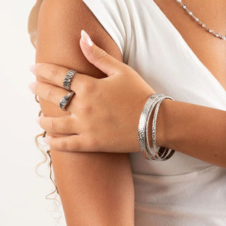 Stainless Hammered Cuff Bracelet- model