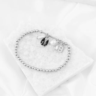Stainless Steel Beaded Stretch Charm Holder Bracelet- Studio