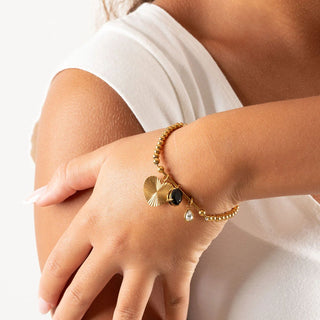 18K Gold PVD Beaded Stretch Charm Holder Bracelet- Model