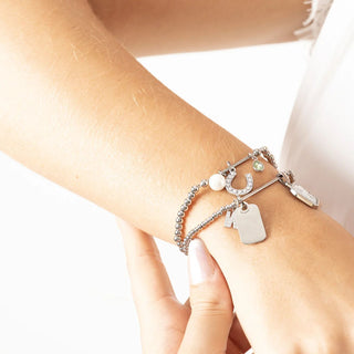 Stainless Steel Beaded Stretch Charm Holder Bracelet- Model