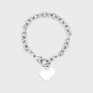 Silver chain Heart Bracelet or Anklet with a heart-shaped tag on a light gray background