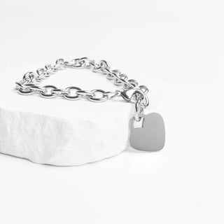 Silver Heart Bracelet or Anklet with a tag on a white background