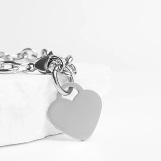 Silver Heart Bracelet or Anklet with a heart-shaped tag on a white background