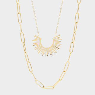 Layered Paperclip & Loop Chain Pendant Necklace