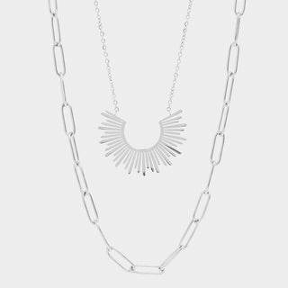 Layered Paperclip & Loop Chain Pendant Necklace