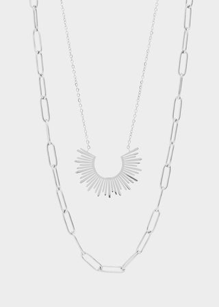 Layered Paperclip & Loop Chain Pendant Necklace