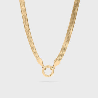 18K Gold PVD Stainless Steel Herringbone Charm Holder Necklace / CHN0101