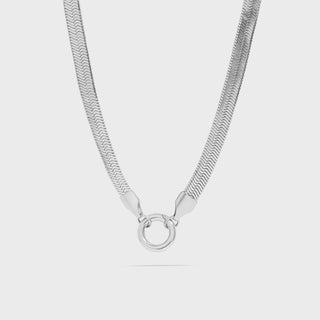 Silver / 18K Gold PVD Stainless Steel Herringbone Charm Holder Necklace / CHN0101