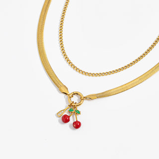 Epoxy Cherry Charm with champagne charm on Herringbone necklace