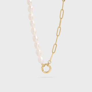 Gold Freshwater Pearl Paperclip Split Chain