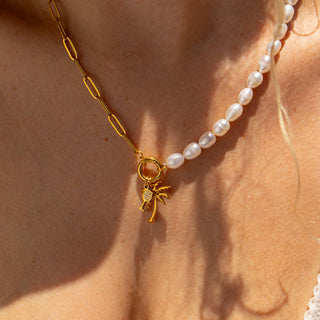 Gold Freshwater Pearl Paperclip Split Chain