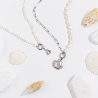 Silver Freshwater Pearl Paperclip Split Chain
