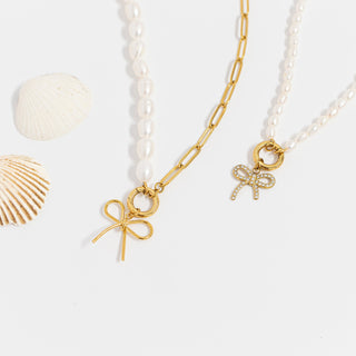 Gold Freshwater Pearl Paperclip Split Chain