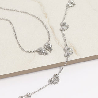 Silver Bow Pendant Necklace 
