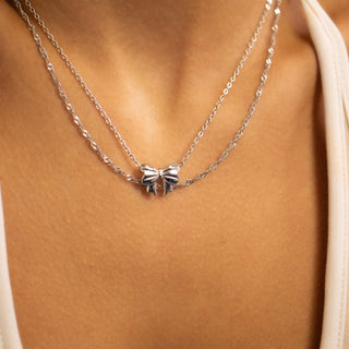 Silver Bow Pendant Necklace