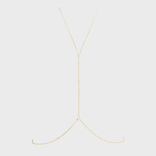 Gold Full Body Lip Chain on a light beige background