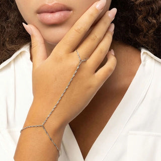 Silver Singapore Hand Chain on a wrist with a neutral background