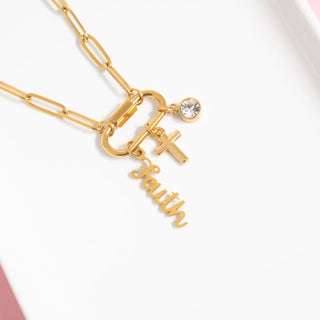 "Cross" Paperclip Carabiner Charm Necklace