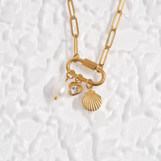 "Sea Shell" Paperclip Carabiner Charm Necklace