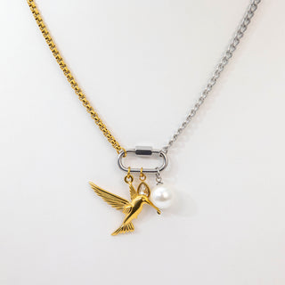 Mixed Metal Split Chain Carabiner Charm Holder Necklace