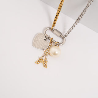 Mixed Metal Split Chain Carabiner Charm Holder Necklace