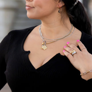 Mixed Metal Split Chain Paperclip Carabiner Charm Holder Necklace