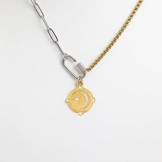 Mixed Metal Split Chain Paperclip Carabiner Charm Holder Necklace