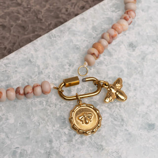 Chunky Glass Bead Carabiner Charm Holder Necklace