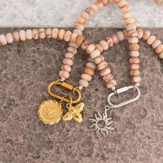 Chunky Glass Bead Carabiner Charm Holder Necklace