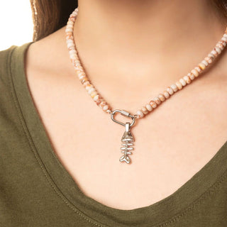 Chunky Glass Bead Carabiner Charm Holder Necklace