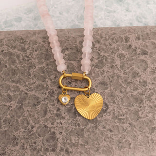 Pink Chunky Glass Bead Carabiner Charm Holder Necklace