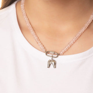 Pink Chunky Glass Bead Carabiner Charm Holder Necklace