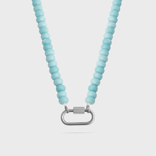 Turquoise Chunky Glass Bead Carabiner Charm Holder Necklace