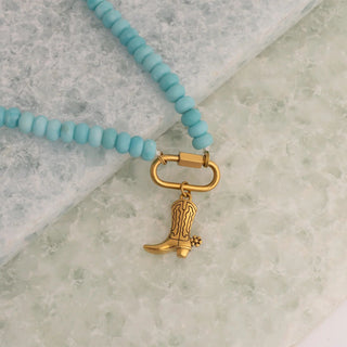 Turquoise Chunky Glass Bead Carabiner Charm Holder Necklace