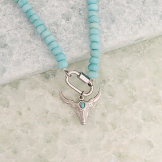 Turquoise Chunky Glass Bead Carabiner Charm Holder Necklace
