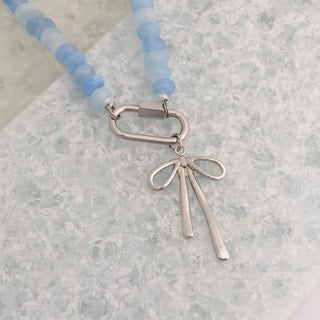 Blue Chunky Glass Bead Carabiner Charm Holder Necklace