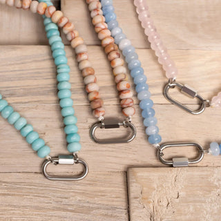 Chunky Glass Bead Carabiner Charm Holder Necklace