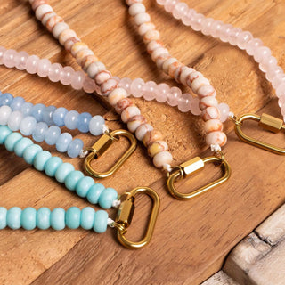 Chunky Glass Bead Carabiner Charm Holder Necklace