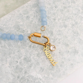 Blue Chunky Glass Bead Carabiner Charm Holder Necklace